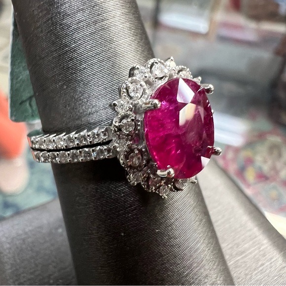 14k White Gold Diamond & Ruby Ring - Picture 3 of 9